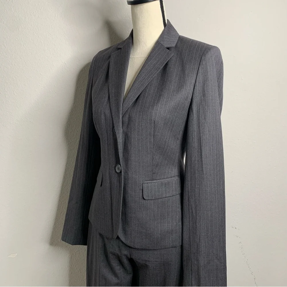 LOFT Gray & Light Blue Pinstripe Two Piece Pantsuit Set